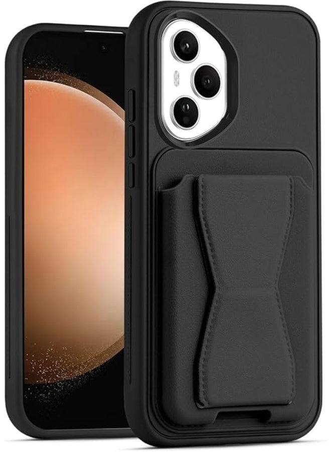 جراب محفظة جلدي متوافق مع هاتف Honor 400 Pro 5G، غطاء خلفي جلدي بإطار من مادة TPU، جراب هاتف واقٍ مقاوم للصدمات مع حامل للبطاقات (أسود)